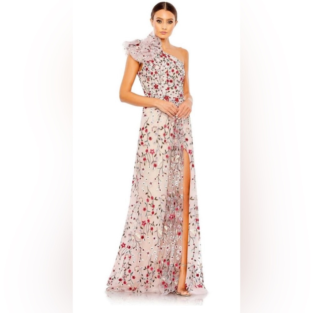 Mac Duggal Embellished Ruffled One Shoulder A Line Gown Rose Multi 8